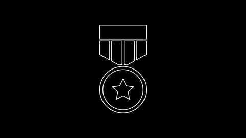 White line Military reward medal icon isolated on black background. Army sign. 4K Video motion graphic animation .