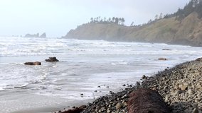 Video of Oregon beach in which the camera follows the water flowing from the beach