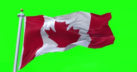 4K 3D Illustration of the waving flag on a pole of country Canada with Green Screen Chroma Key