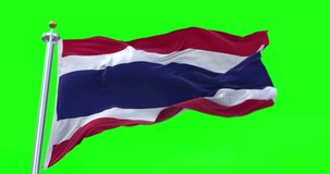 Thailand flag realistic waving in the wind 4K video, for Independence Day or Anthem etc, green screen background chroma key (Perfect Loop)