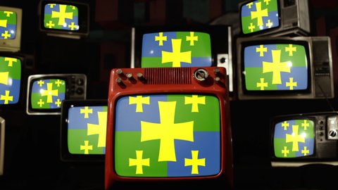 Flag of Kutaisi, Georgia, and Vintage Televisions. 