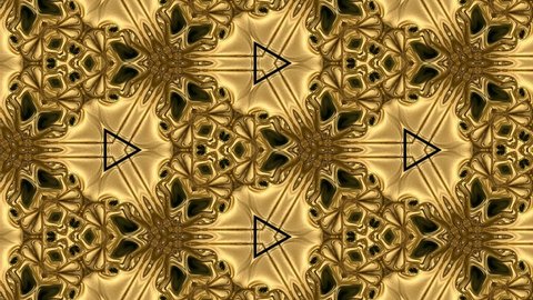 Abstract surreal loop motion background, variegated kaleidoscope with golden colored 

