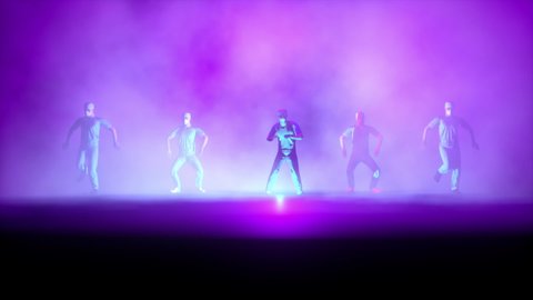 Doctor team with protective mask dancing on stage under colorful reflectors, seamless loop