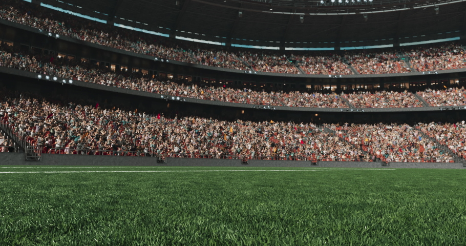 Dynamic shot of an empty professional soccer stadium with animated crowd. Stadium and crowd are made in 3d. | Shutterstock HD Video #1065999667