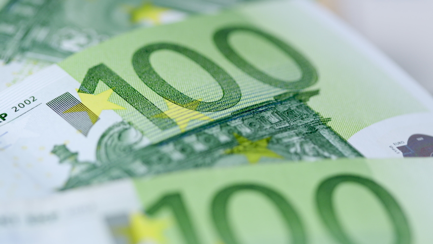 Euro Bills Rotating Macro. Macro shot of one hundred Euro bills slowly rotating Royalty-Free Stock Footage #1066001287