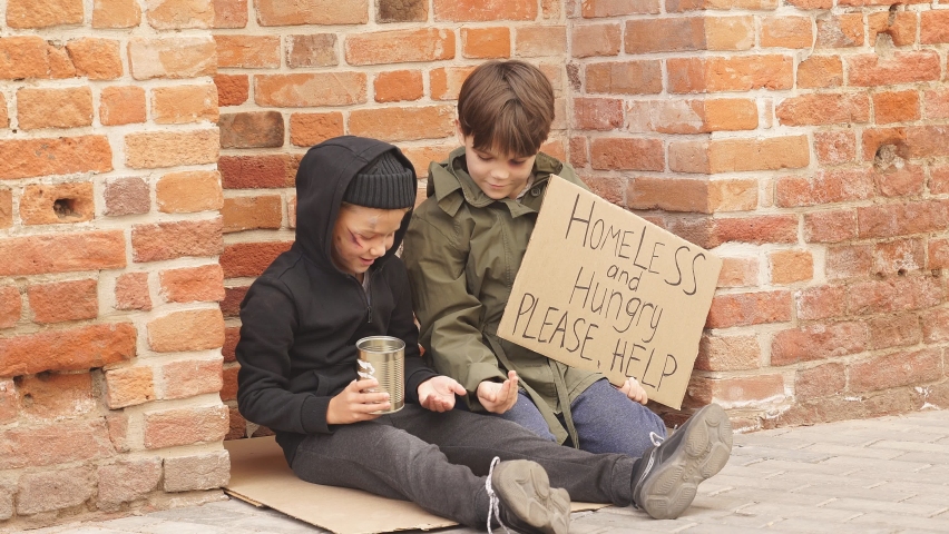 Children beggars want people to help them, give shelter or money donation. Poverty during covid-29 epidemic
