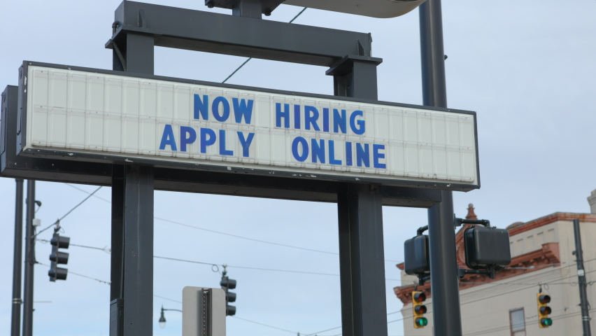 Sign on restaurant advertising job positions Now Hiring 4k | Shutterstock HD Video #1066020709