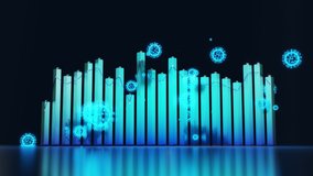 abstract graph of columns or bars around which coronaviruses like covid-19 fly. 3d infographic looping background in 4k. Numbers over columns, flowing animation. Fluctuations during pandemic. - Powered by Shutterstock - Get 15% off with code: PIKWIZARD15