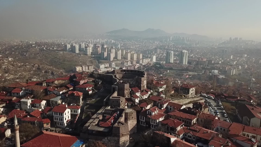 Historical Castle In Ankara Capital Of Turkey Drone Footage