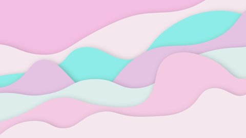 Minimal Abstract Pastel Background. Pink Blue Cut Out Shapes Animation Modern Minimalist Design. Wavy Geometric Abstract Backdrop.
