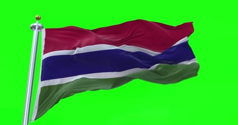 4K 3D Illustration of the waving flag on a pole of country Gambia with Green Screen Chroma Key