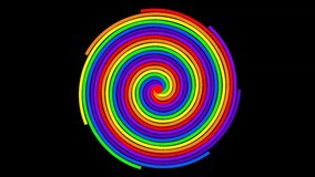 HD 1920x1080 animation video of seven spirals that each have different colors as rainbow. Spinning anticlockwise.