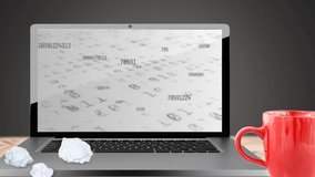Digital animation of binary coding data processing on laptop screen against grey background. computer interface technology and online security concept. - Powered by Shutterstock - Get 15% off with code: PIKWIZARD15