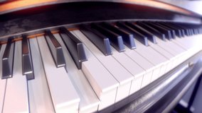 Close-up of playing piano keys. Looped video. 3D rendering.