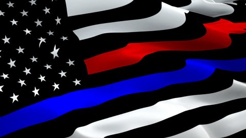 First Responder USA. Thin Blue Line Thin Red Line Embroidered U.S. American Flag Brass Grommets. Emergency medical responder. Flags of Valor. Show your support for law enforcement 1080p Full HD 
