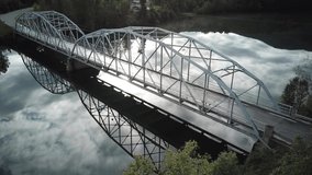 Drone video of bridges and calm river