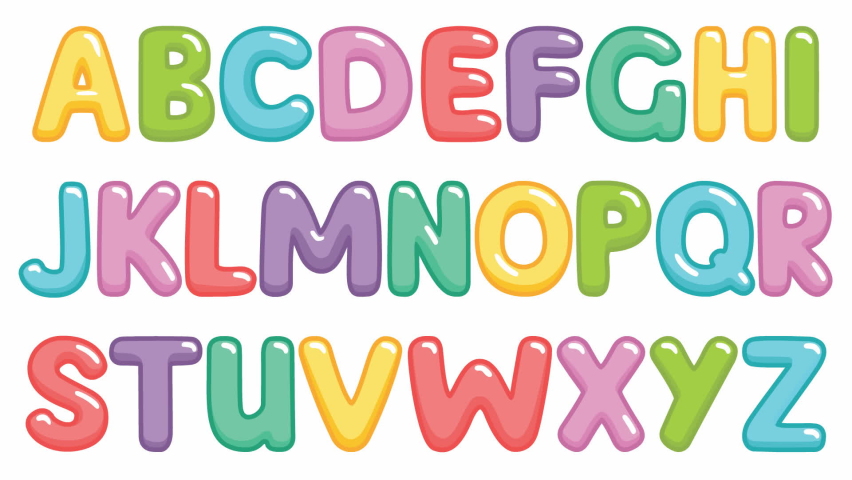 Animated fаunny children font with color letters. Video of colorful alphabet on a white background. Bright vector illustration.