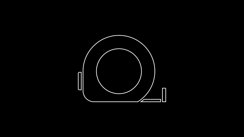White line Roulette construction icon isolated on black background. Tape measure symbol. 4K Video motion graphic animation .