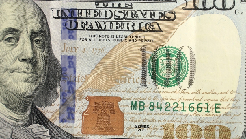 Closeup US 100 dollar stop motion animation and rotation. One Hundred american dollar bill macro, close up. 100 USD bill money background. USD currency cash. United States money fast moving  banknote  Royalty-Free Stock Footage #1066082833