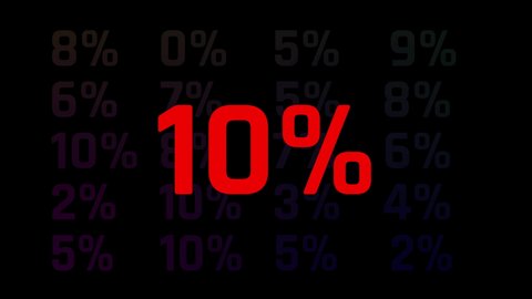10 percent discount animation on black background