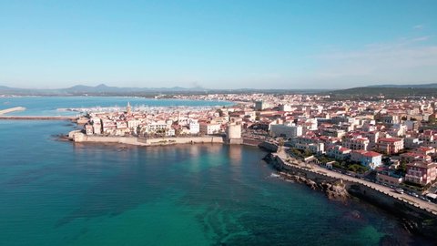 Aerial view of the city of Alghero, province of Sassari, Sardinia