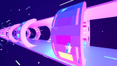 Looped neon outer space metro station animation.
