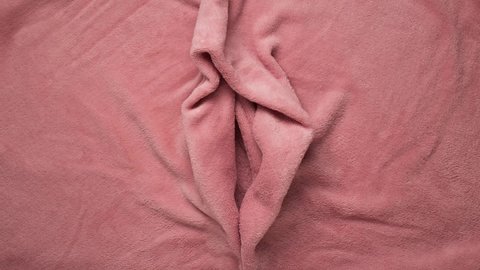 Abstract image of various female genital organs, soft fabric as pink vulva visual animated concept 