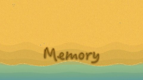 Memory erase. Alzheimer 's disease. Written on the beach, erasing of waves. Loss of memory. Not remembering, brainwashing. Deleted text. Aerial sand beach. Summer holiday video. Medical animation