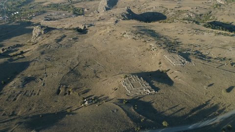 Aerial view of Hattusas Archaeological Site in Corum. 4k Footage in Turkey