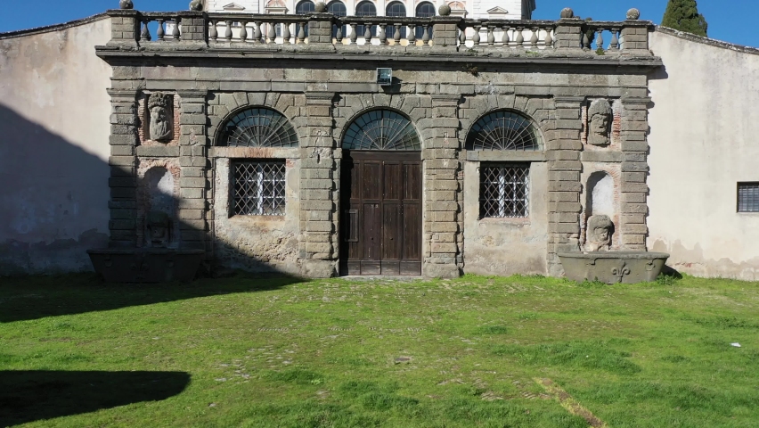The Villa Farnese (in Italian Palazzo Farnese), a palace in the town of Caprarola near Viterbo
Aerial view in 4k, of the famous Palazzo Farnese and over Caprarola.