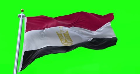 4K 3D Illustration of the waving flag on a pole of country Egypt with Green Screen Chroma Key