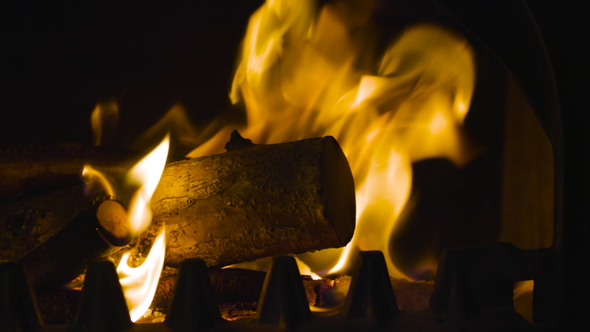 Firewood burning in a fireplace