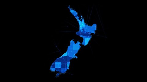 New Zealand digital cyber technology map background. Digital map network or global communication business concept.