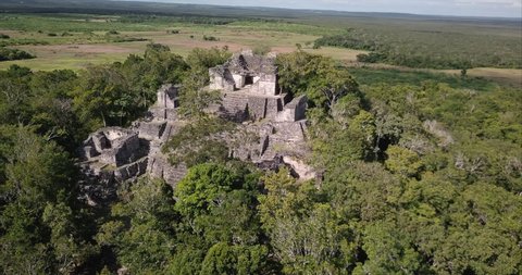Ariel view of Kinichna Pyramid. Mayan ruins