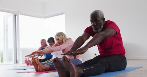 Diverse group of seniors taking part in fitness class. health fitness wellbeing at senior care home. – Video có sẵn