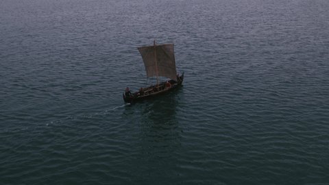 Viking boat on the open sea