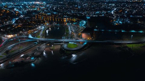 Cumberland basin in the city of Bristol UK at night