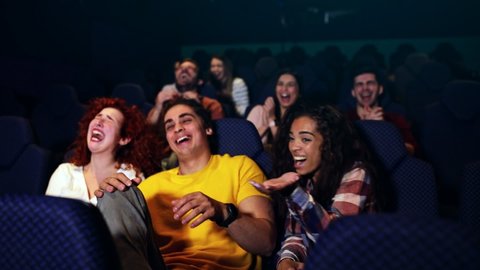 young people watch movies cinema horror Stock Footage Video (100%