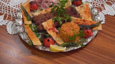 Close-up view of Mardin-Style kebab. Turkish cuisine
