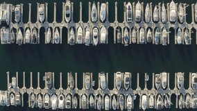 Drone, aerial shot of boats and yachts docked at the marina in Long Beach California