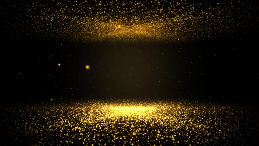gold particles abstract background with shining golden floor particle stars dust. Futuristic glittering fly movement flickering loop in space on black background. Royalty-Free Stock Footage #1066215733