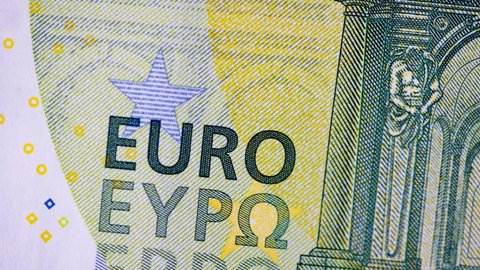 Motion animation of 100 Euro bill. Hundred Euro money cash. Background with Eu currency cash. Stop motion seamless loop footage