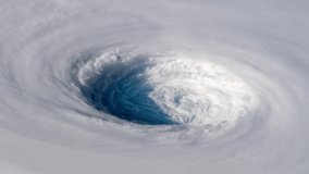 Hurricane storm, tornado top view. Animation of giant hurricane seen from outer space. Elements of this video furnished by NASA