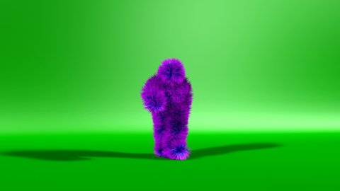 Purple Yeti Character dancing on a green background