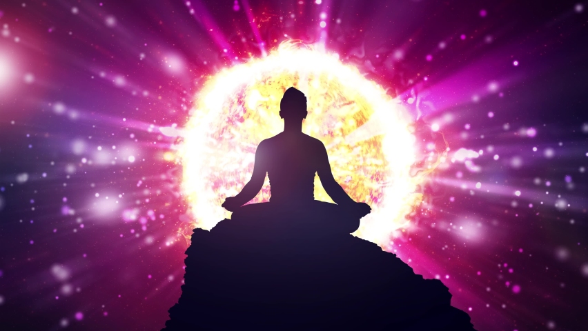 Power of meditation. Energy burst of chakra. Mindfulness power of awakening and self awerness. Great light of mental power animation. 3D rendering. | Shutterstock HD Video #1066250485
