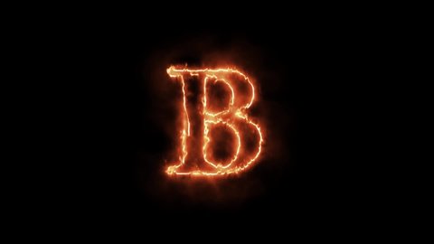 B  - Single Letter Alphabet B - Electric Fire lighting text animation on black background. Burning Letters - 3D Render