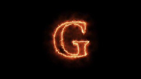 G  - Single Letter Alphabet G - Electric Fire lighting text animation on black background. Burning Letters - 3D Render