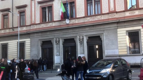 Europe, Italy, Milan January 2021 - students of the Liceo Manzoni occupy the school in protest against distance learning and the closure of schools during covid-19 Coronavirus lockdown quarantine home