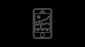 White line Mobile stock trading concept icon isolated on black background. Online trading, stock market analysis, business and investment. 4K Video motion graphic animation . - Powered by Shutterstock - Get 15% off with code: PIKWIZARD15
