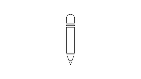 Black line Pencil with eraser icon isolated on white background. Drawing and educational tools. School office symbol. 4K Video motion graphic animation